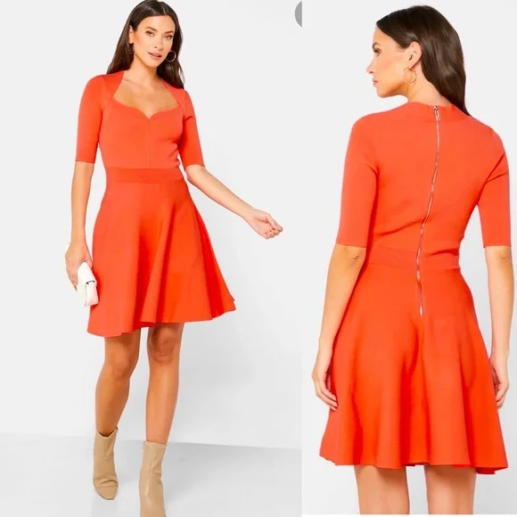 ted baker orange skater dress Ted Baker London Calizee Dress Women's 0 Orange Skater Insert Mini Pockets